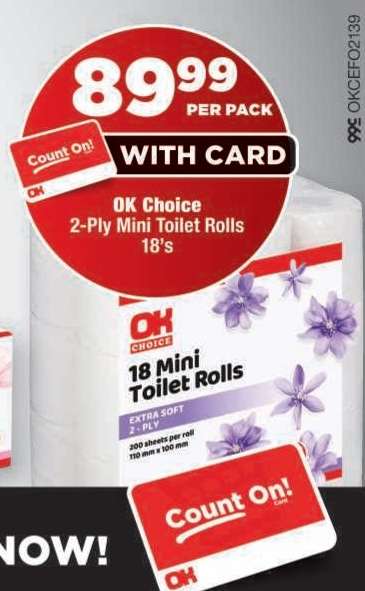 OK Choice 2-Ply Mini Toilet Rolls 18's