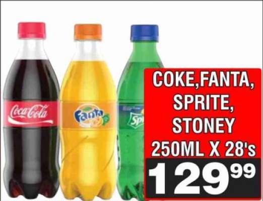 COKE, FANTA, SPRITE, STONEY 250ML X 28's