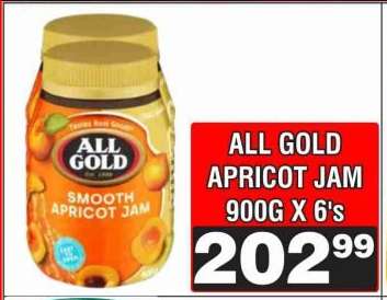 ALL GOLD APRICOT JAM 900G X 6's