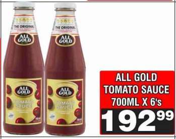 ALL GOLD TOMATO SAUCE 700ML X 6's