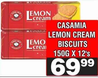 CASAMIA LEMON CREAM BISCUITS 150G X 12's