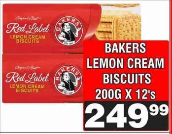 BAKERS LEMON CREAM BISCUITS 200G X 12's