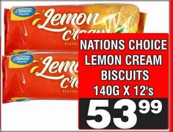 NATIONS CHOICE LEMON CREAM BISCUITS 140G X 12's