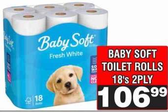 BABY SOFT TOILET ROLLS 18's 2PLY