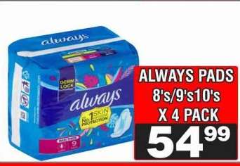 ALWAYS PADS 8's/9's10's X 4 PACK