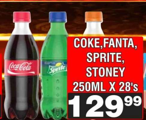 COKE, FANTA, SPRITE, STONEY 250ML X 28's