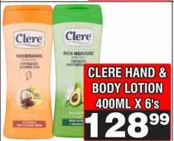 CLERE HAND & BODY LOTION 400ML X 6's