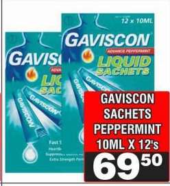 GAVISCON SACHETS PEPPERMINT 10ML X 12's