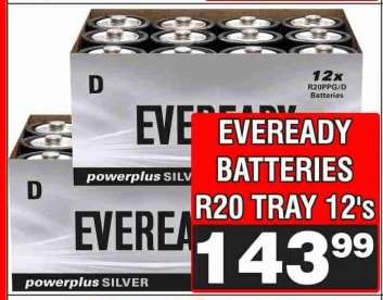 EVEREADY BATTERIES R20 TRAY 12's