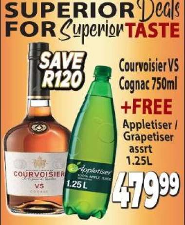 Courvoisier VS Cognac 750ml + FREE Appletiser / Grapetiser asst 1.25L