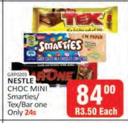 NESTLE CHOC MINI Smarties/Tex/Bar one