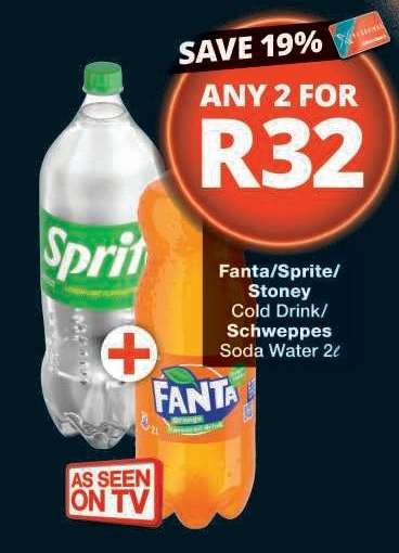 Fanta/Sprite/Stoney Cold Drink/Schweppes Soda Water 2L