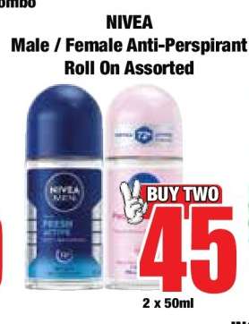 NIVEA Male / Female Anti-Perspirant Roll On Assorted