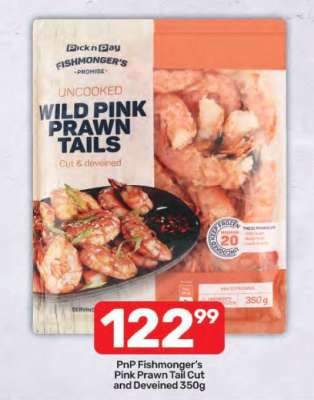 PnP Fishmonger's Pink Prawn Tail Cut and Deveined 350g