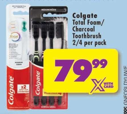 Colgate Total Foam/Charcoal Toothbrush 2/4 per pack