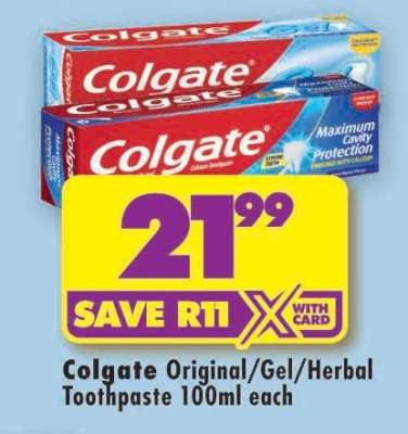 COLGATE ORIGINAL/GEL/HERBAL TOOTHPASTE 100ml each