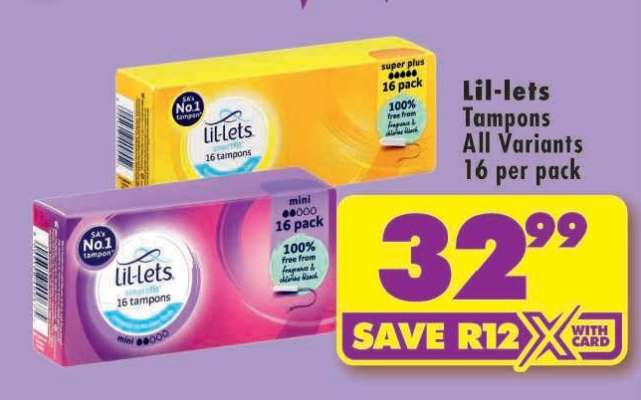 LIL-LETS TAMPONS all variants 16 per pack
