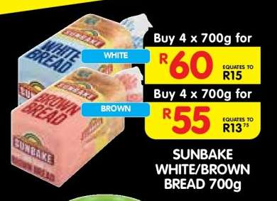 SUNBAKE WHITE/BROWN BREAD 700g