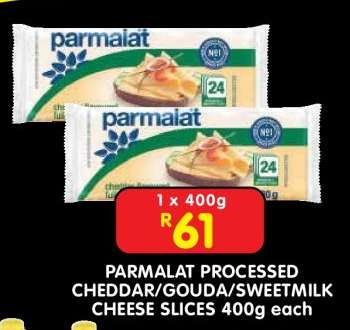 PARMALAT PROCESSED CHEDDAR/GOUDA/SWEETMILK CHEESE SLICES 400g each