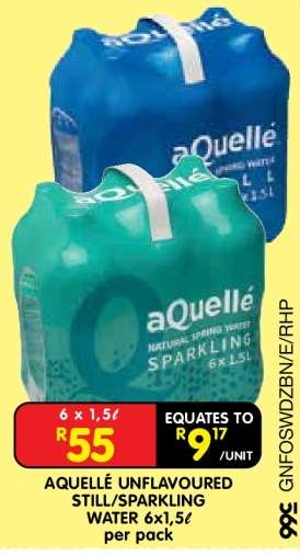 AQUELLÉ UNFLAVOURED STILL/SPARKLING WATER 6x1,5ℓ