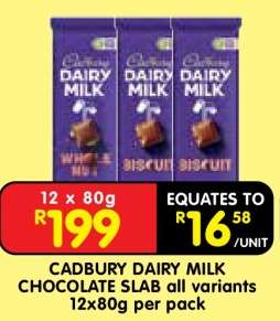 CADBURY DAIRY MILK CHOCOLATE SLAB all variants 12x80g per pack