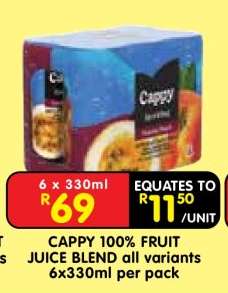 CAPPY 100% FRUIT JUICE BLEND all variants 6x330ml per pack