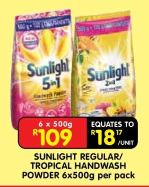 SUNLIGHT REGULAR/TROPICAL HANDWASH POWDER 6x500g per pack