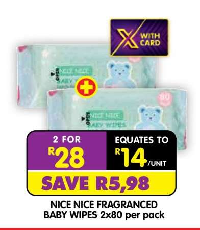 NICE NICE FRAGRANCED BABY WIPES 2x80 per pack