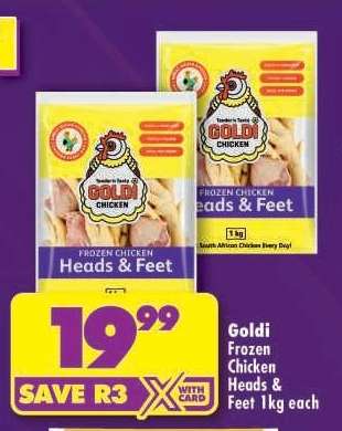 GOLDI FROZEN CHICKEN HEADS & FEET 1kg each