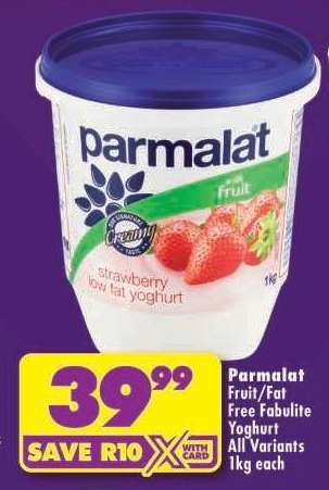 Parmalat Fruit/Fat Free Fabulite Yoghurt