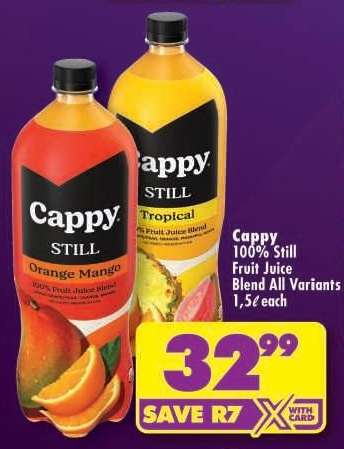 Cappy 100% Still Fruit Juice Blend All Variants 1,5ℓ each