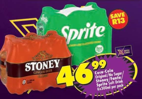 COCA-COLA ORIGINAL/NO SUGAR/STONEY/FANTA/SPRITE SOFT DRINK 6x300ml per pack