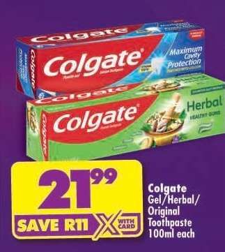 Colgate Gel/Herbal/Original Toothpaste 100ml each