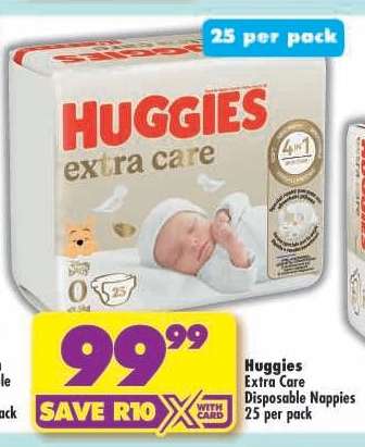 Huggies Extra Care Disposable Nappies 25 per pack
