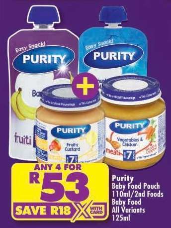 PURITY BABY FOOD POUCH 110ml/2ND FOODS BABY FOOD all variants 125ml