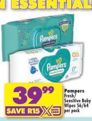 Pampers Fresh/Sensitive Baby Wipes 56/64 per pack