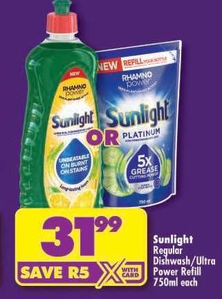 Sunlight Regular Dishwash/Ultra Power Refill 750ml each