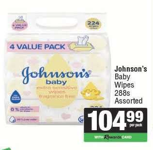 Johnson's Baby Wipes 288s Assorted