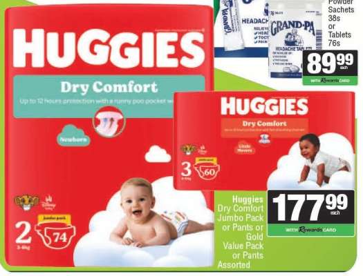 Huggies Dry Comfort Jumbo Pack or Pants or Gold Value Pack or Pants Assorted