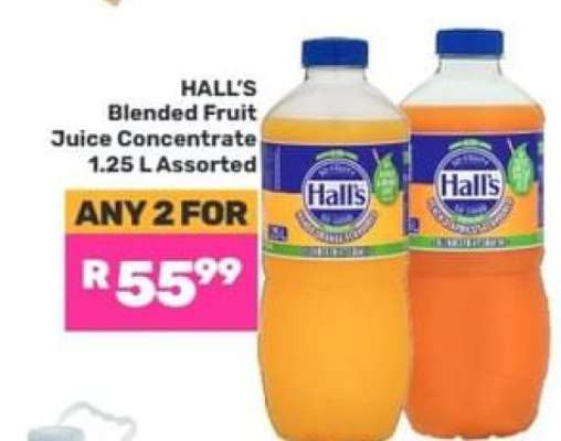 HALL'S Blended Fruit Juice Concentrate 1.25 L Assorted