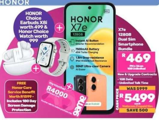 HONOR X7e 128GB Dual Sim Smartphone Bundle