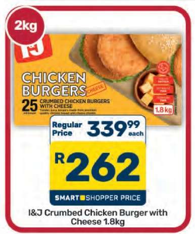 I&J Crumbed Chicken Burger with Cheese 1.8kg