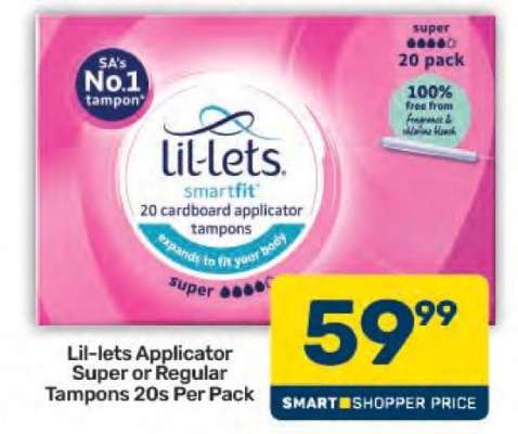 Lil-lets Applicator Super or Regular Tampons 20s Per Pack