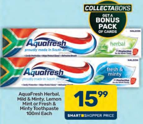 Aquafresh Herbal, Mild & Minty, Lemon Mint or Fresh & Minty Toothpaste 100ml Each