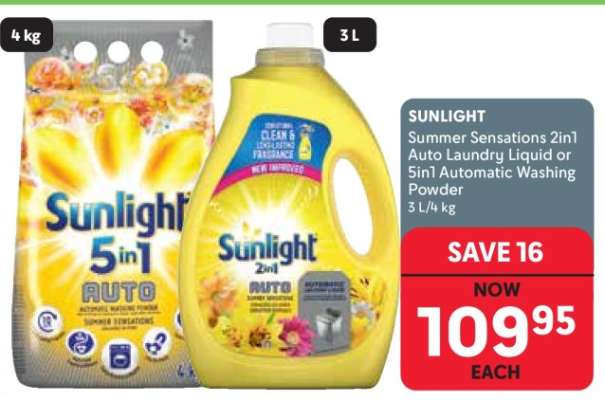 Sunlight Summer Sensations 2in1 Auto Laundry Liquid or 5in1 Automatic Washing Powder