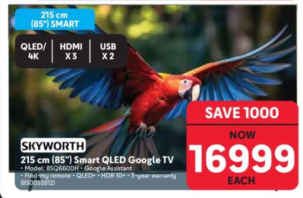 SKYWORTH 215 cm (85") Smart QLED Google TV