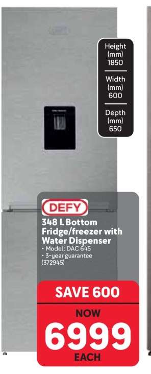 DEFY 348 L Bottom Fridge/Freezer with Water Dispenser
