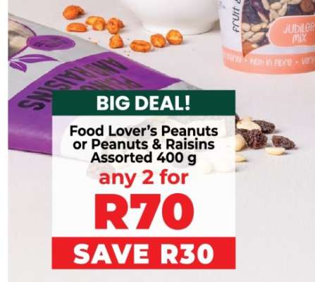Food Lover’s Peanuts or Peanuts & Raisins Assorted 400 g