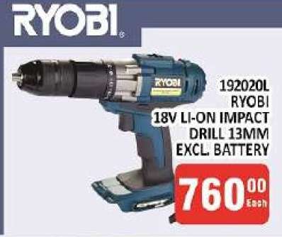 RYOBI 18V LI-ON IMPACT DRILL 13MM EXCL BATTERY