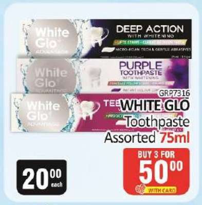 WHITE GLO Toothpaste Assorted 75ml